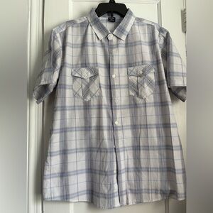 Vese Plaid Short Sleeves 2 Front Chest Button Down Shirt, Size: Large